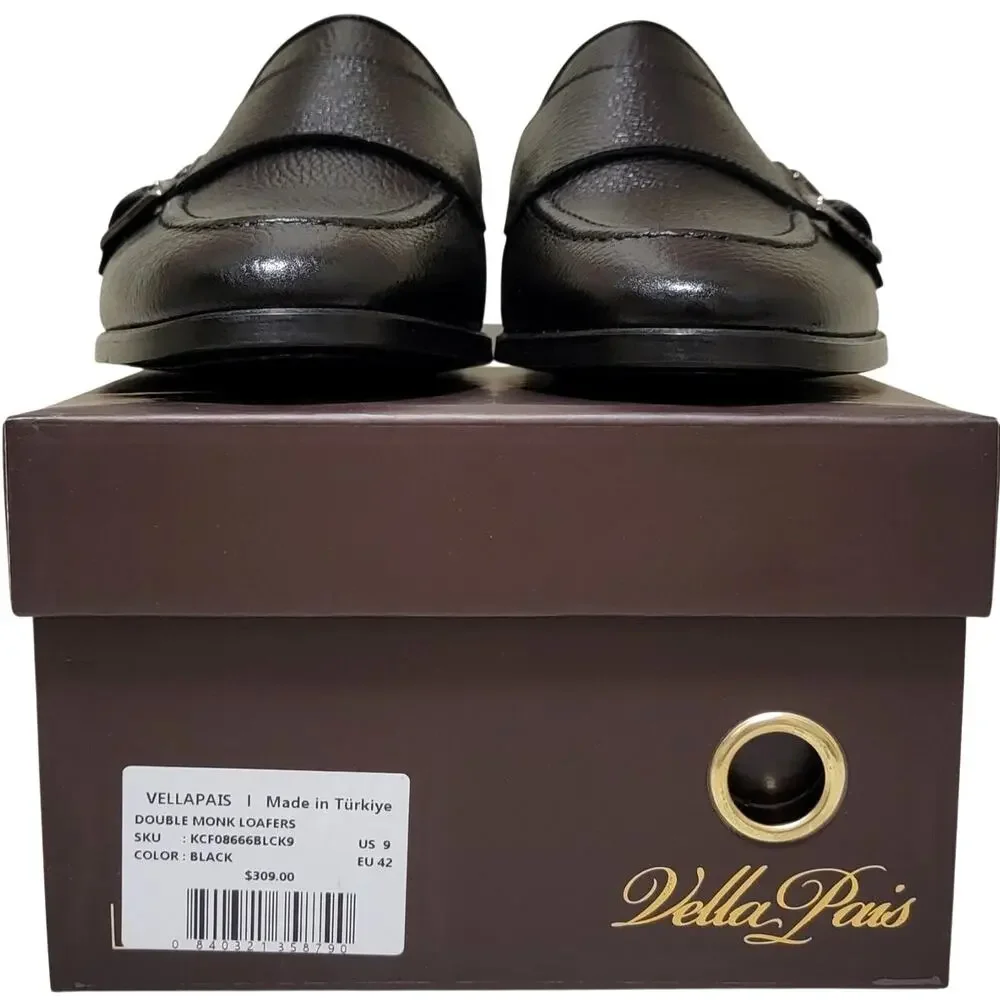 Vella Pais Men Ledonia Double Monk Strap Loafers Size US 9 EU 42 Black Leather Camper Shoes Men Beetle | ShopSimon main image 3